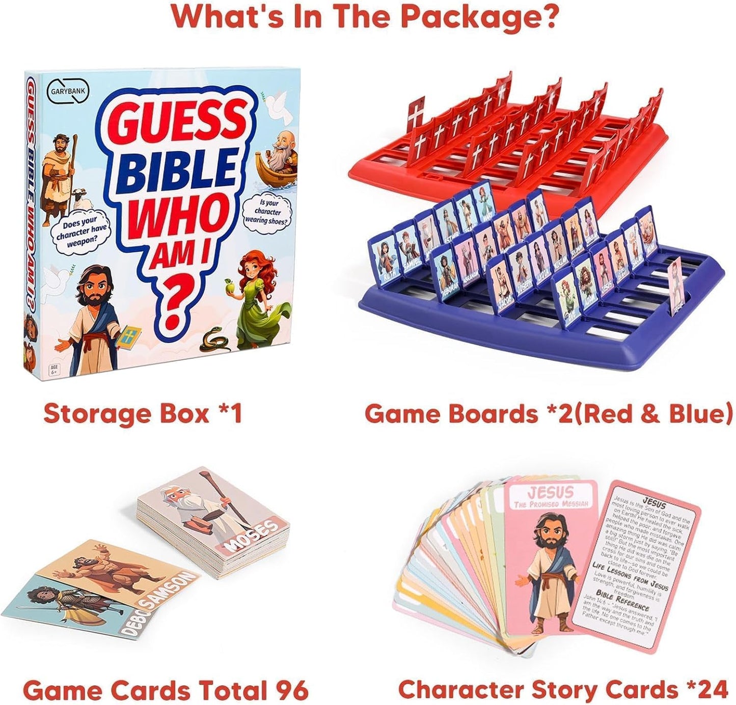 Garybank Guess Bible Who I Am Board Games for Kids, 24 Holy Bible Characters with Life Story & Verse Cards, Bible Trivia Study Supplies for Sunday School, Youth Group & Teens, Christian Catholic Gifts