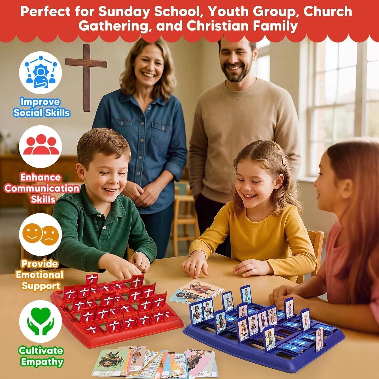 Garybank Guess Bible Who I Am Board Games for Kids, 24 Holy Bible Characters with Life Story & Verse Cards, Bible Trivia Study Supplies for Sunday School, Youth Group & Teens, Christian Catholic Gifts