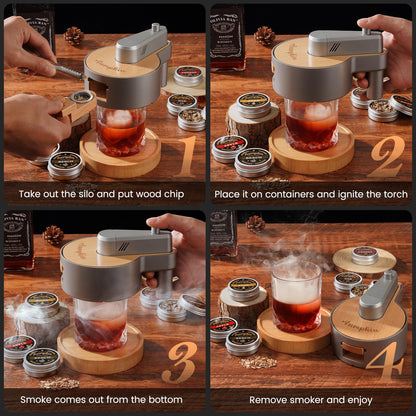 Premium Whiskey Smoker Kit with Torch, 6 Flavors Wood Chips, 2 Glasses, 2 Ice Ball Molds, Old Fashioned Drink Cocktail Smoker Kit, Birthday Bourbon Gifts for Men, Dad, Husband, Black (NO Butane)