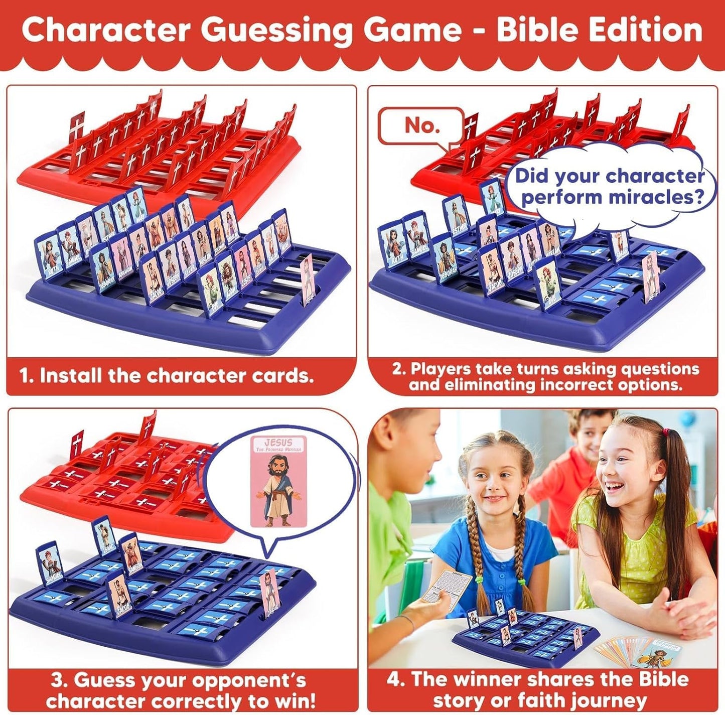Garybank Guess Bible Who I Am Board Games for Kids, 24 Holy Bible Characters with Life Story & Verse Cards, Bible Trivia Study Supplies for Sunday School, Youth Group & Teens, Christian Catholic Gifts