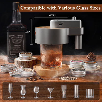 Premium Whiskey Smoker Kit with Torch, 6 Flavors Wood Chips, 2 Glasses, 2 Ice Ball Molds, Old Fashioned Drink Cocktail Smoker Kit, Birthday Bourbon Gifts for Men, Dad, Husband, Black (NO Butane)
