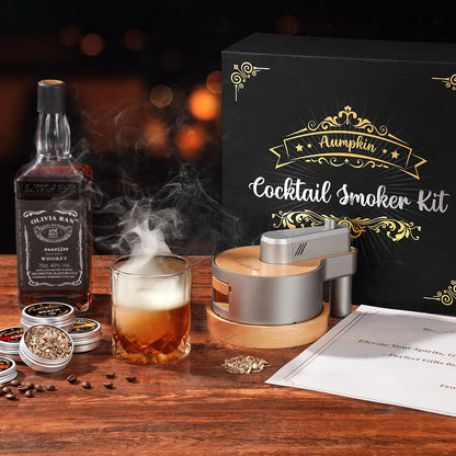Premium Whiskey Smoker Kit with Torch, 6 Flavors Wood Chips, 2 Glasses, 2 Ice Ball Molds, Old Fashioned Drink Cocktail Smoker Kit, Birthday Bourbon Gifts for Men, Dad, Husband, Black (NO Butane)