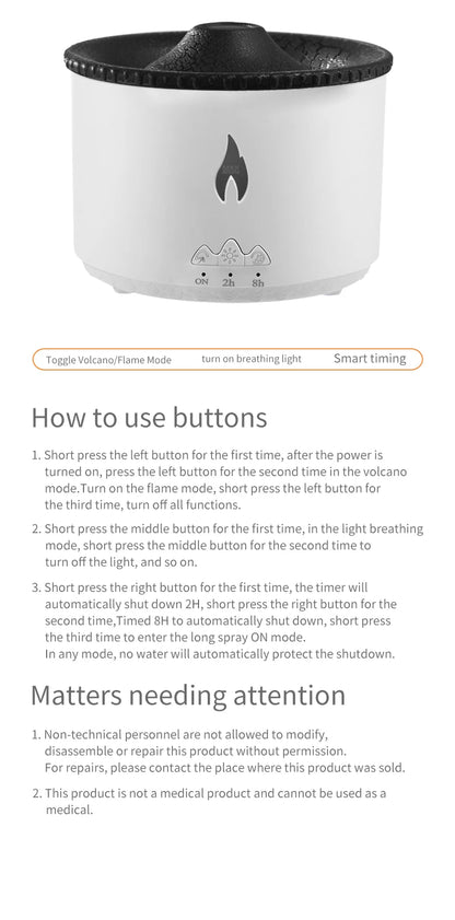 Humidifier Aromatherapy Flame Volcano Light Timer for Bedroom Home Yoga Office Flame Ultrasonic Essential Oil Diffuse