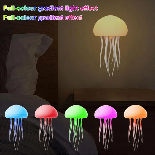 Cartoon Jellyfish Night Light RGB Gradient Cute Jellyfish Bedside Lamp Voice Control Type-C Charging LED Night Lamp Touch Sensor