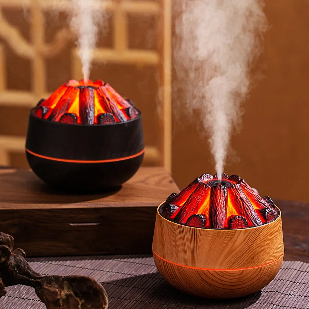 300ML Artificial Charcoal Fire Air Humidifier, Aroma Diffuser & Mist Sprayer with Night Light, Mini Diffuser for Home Use