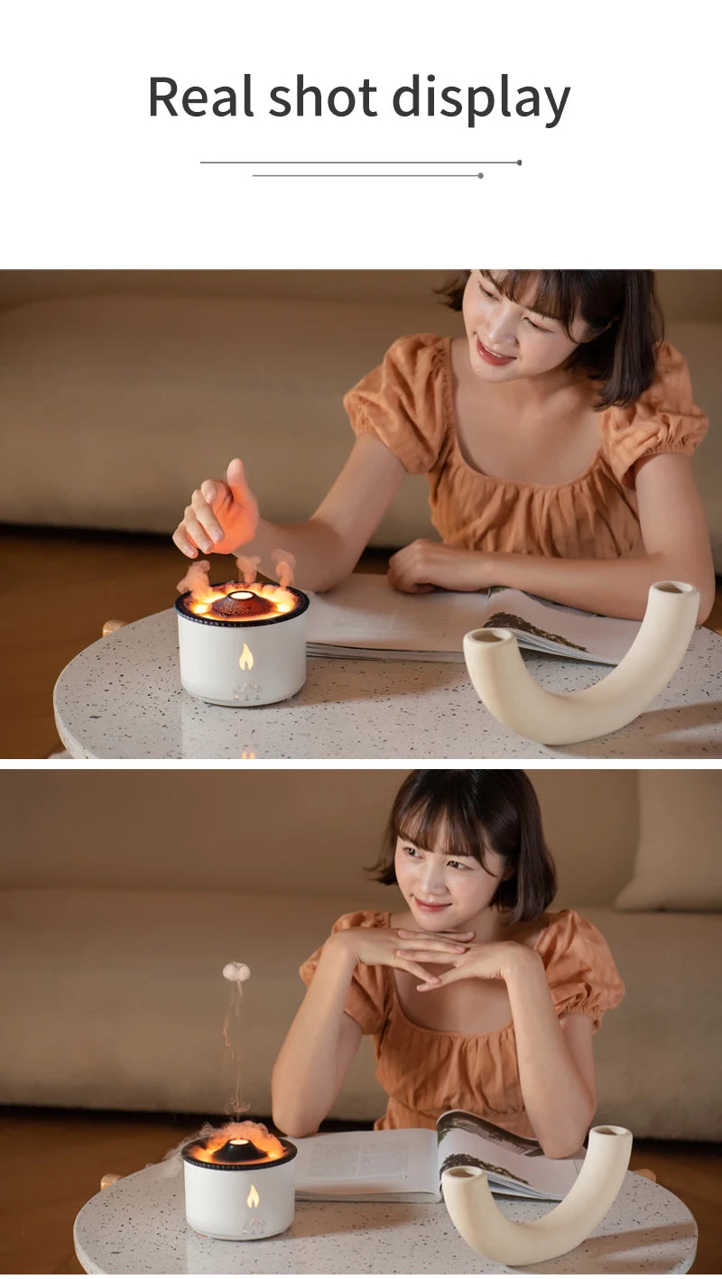 Humidifier Aromatherapy Flame Volcano Light Timer for Bedroom Home Yoga Office Flame Ultrasonic Essential Oil Diffuse