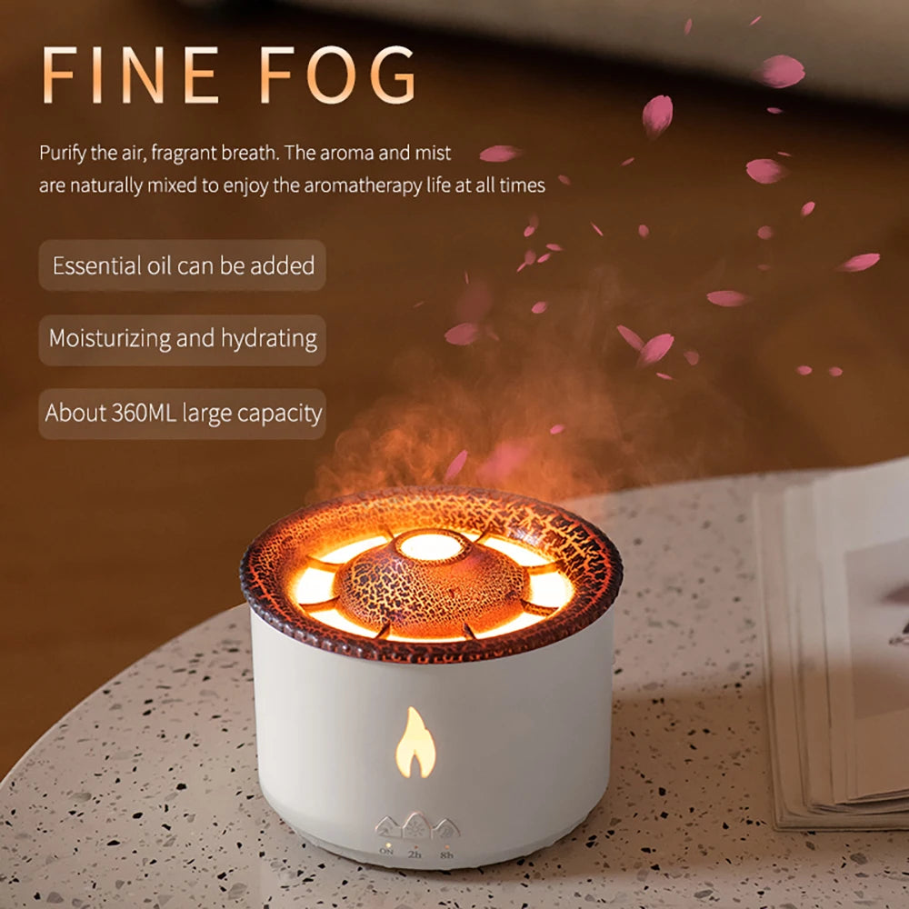 Humidifier Aromatherapy Flame Volcano Light Timer for Bedroom Home Yoga Office Flame Ultrasonic Essential Oil Diffuse