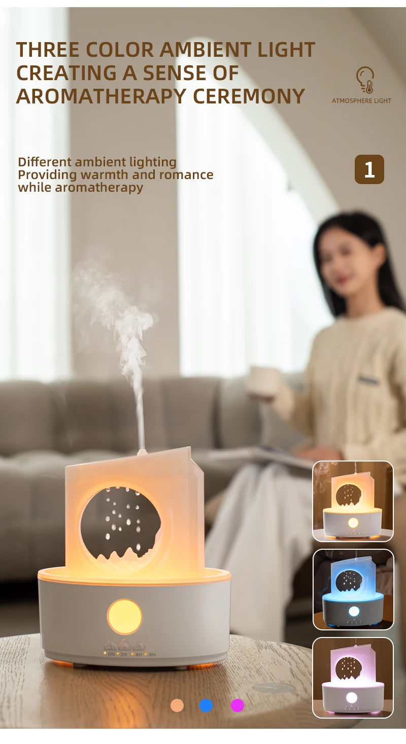 Rain Clouds Aroma Diffuser Air Humidifier Remote Control Ultrasonic Fragrance Atomizer with LED Nightlight Zen Raindrop Diffuser