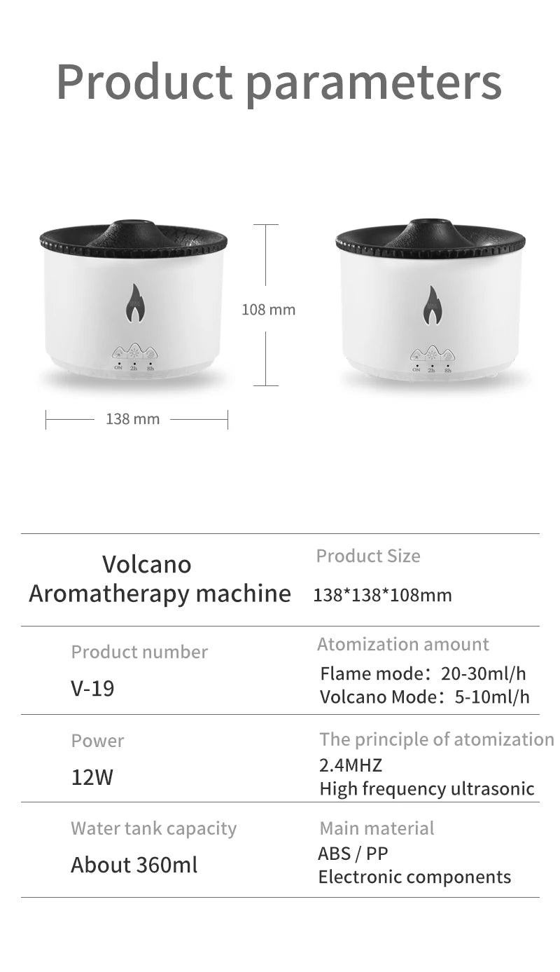 Humidifier Aromatherapy Flame Volcano Light Timer for Bedroom Home Yoga Office Flame Ultrasonic Essential Oil Diffuse