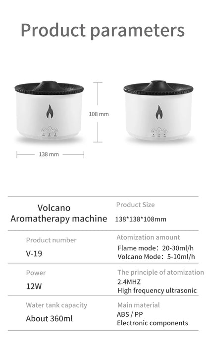 Humidifier Aromatherapy Flame Volcano Light Timer for Bedroom Home Yoga Office Flame Ultrasonic Essential Oil Diffuse