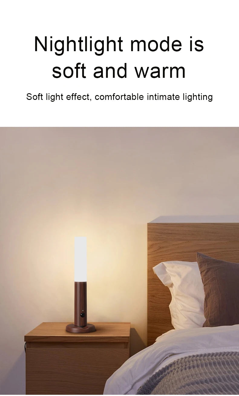 LED Wood Grain Magnetic Wall Lamp Motion Sensor USB Night Light Cabinet Closet light Staircase Bedroom Table Bedside Lighting