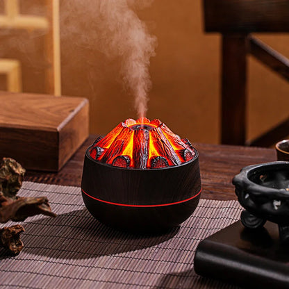 300ML Artificial Charcoal Fire Air Humidifier, Aroma Diffuser & Mist Sprayer with Night Light, Mini Diffuser for Home Use