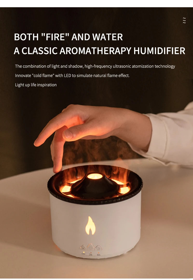 Humidifier Aromatherapy Flame Volcano Light Timer for Bedroom Home Yoga Office Flame Ultrasonic Essential Oil Diffuse