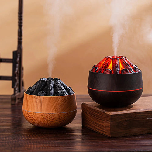 300ML Artificial Charcoal Fire Air Humidifier, Aroma Diffuser & Mist Sprayer with Night Light, Mini Diffuser for Home Use