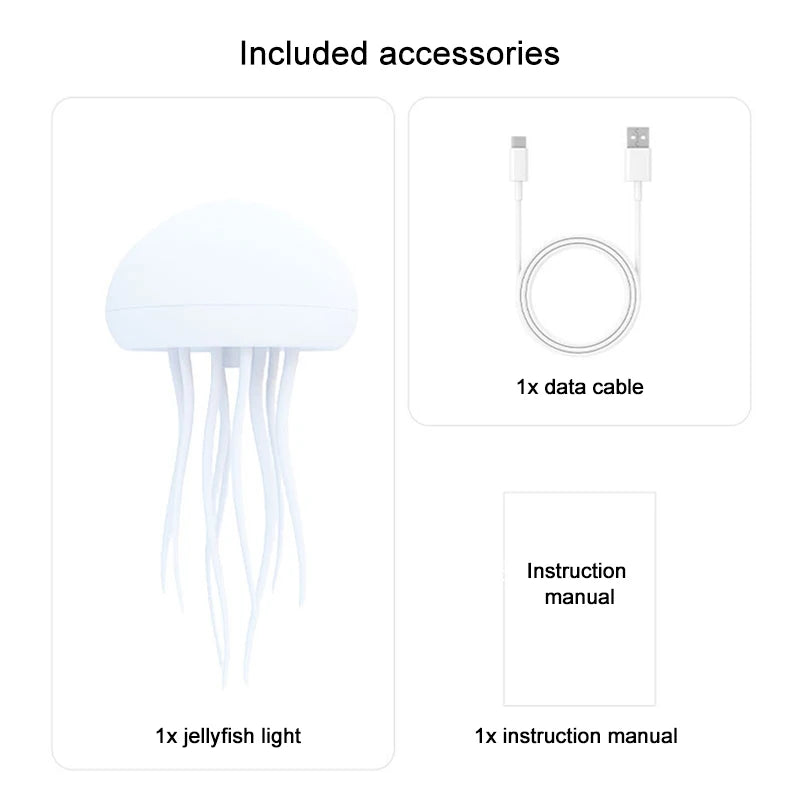 Cartoon Jellyfish Night Light RGB Gradient Cute Jellyfish Bedside Lamp Voice Control Type-C Charging LED Night Lamp Touch Sensor