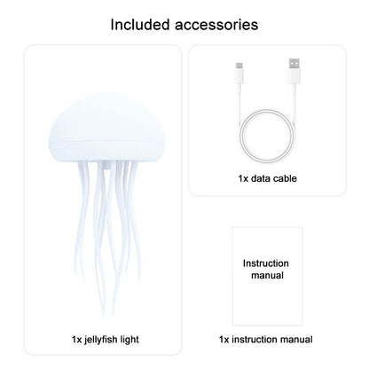 Cartoon Jellyfish Night Light RGB Gradient Cute Jellyfish Bedside Lamp Voice Control Type-C Charging LED Night Lamp Touch Sensor